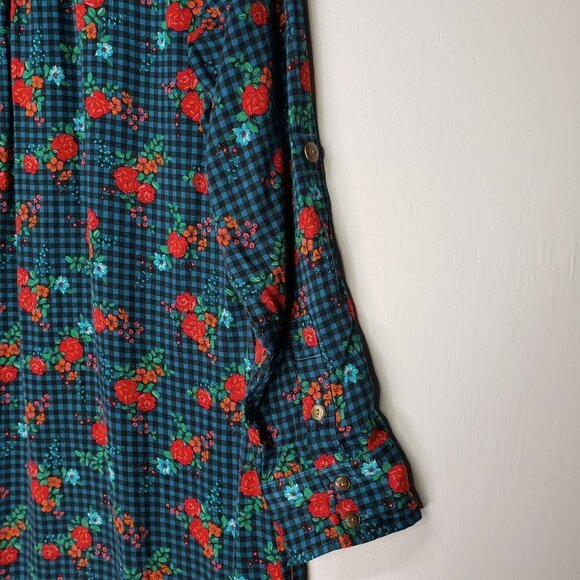 Matilda Jane Choose Your Own Path Shirt Dress S Teal Floral Button Down - Picture 10 of 11